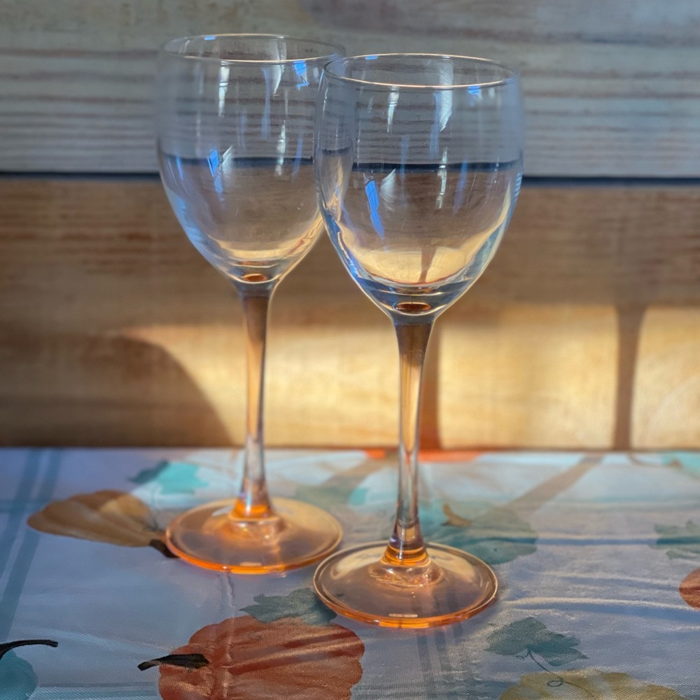 Luminarc France Pink Rose Stem  Wine Glass 12 fl. oz. Set of Two
